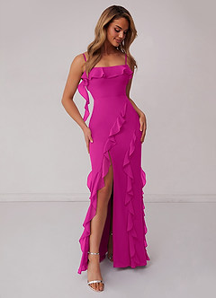 Barbie ♥ Azazie Vestidos de damas de honor Vestido de Fucsia de Gasa de Corte Recto con Lazo image4