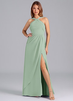 Azazie Mianna Bridesmaid Dresses Agave A-Line Pleated Chiffon Dress image3