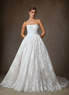 Azazie Justice Wedding Dresses Diamond White Ball-Gown Off the Shoulder Lace Dress image7