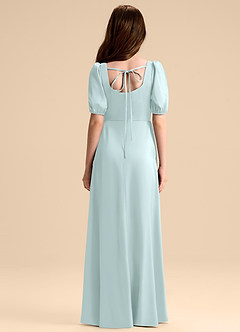 Azazie Briar Junior Sea Glass A-Line Bow Stretch Satin Dress image2