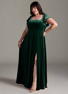 Azazie Bondi Bridesmaid Dresses Emerald A-Line Side Slit Velvet Dress image10