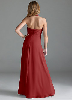 Azazie Tessie Junior Rust A-Line Pleated Chiffon Dress image2