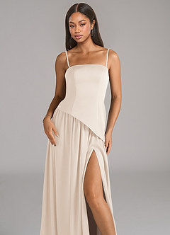 Azazie Adeline Robes de demoiselle d'honneur Robe Trapèze Convertible en Satin extensible Sans bretelle Albâtre Blanc image2