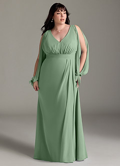 Azazie Matilda Bridesmaid Dresses Matcha A-Line Long Sleeve Chiffon Dress image13