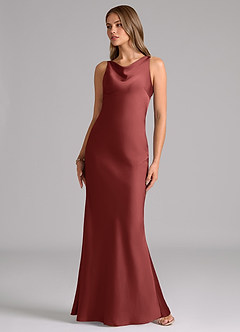 Azazie Allettie Bridesmaid Dresses Terracotta Mermaid Stretch Satin Dress image5