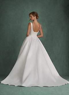Azazie Odette Hochzeitskleider Ballkleid U-Boot Ausschnitt Satin Kleid Diamantweiß image3