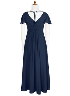 Azazie Peony Junior Dark Navy A-Line Pleated Chiffon Dress image7