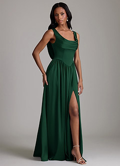 Azazie Novi Bridesmaid Dresses Dark Green A-Line with Pockets Stretch Satin Dress image5