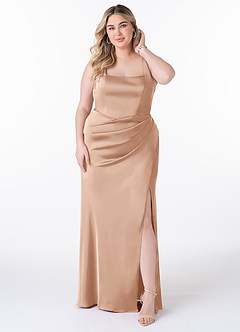 Azazie Mero Jurken voor bruidsmeisjes Jurk van Stretch Satijn met Zeemeermin Geplooid Engelse Roos image6