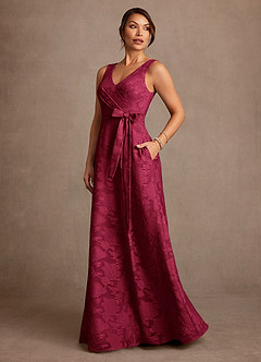 Azazie Luanne Mother of the Bride Dresses Burgundy A-Line Pleated Floral Burnout Dress image2