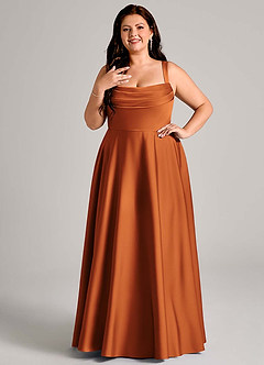 Azazie Shaude Bridesmaid Dresses Cinnamon A-Line Pleated Stretch Satin Dress image8