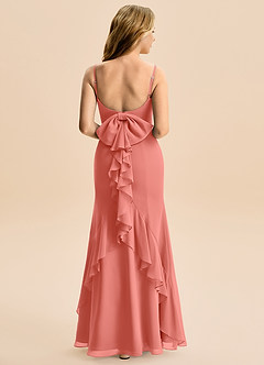 Azazie Lioren Junior Salmon Pink Mermaid Bow Chiffon Dress image3