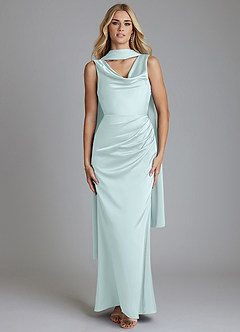 Azazie Tallie Bridesmaid Dresses Sea Glass Mermaid Pleated Stretch Satin Dress image5