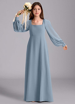 Azazie Bondi Junior Jurk van Chiffon met A-Lijn Blouson Stoffig Blauw image5