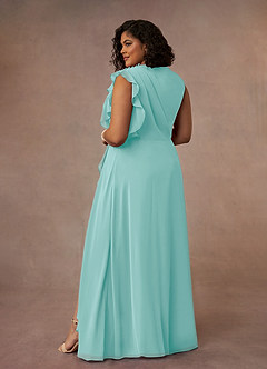 Azazie Narine Mother of the Bride Dresses Aqua A-Line High Neckline Pleated Chiffon Dress image11