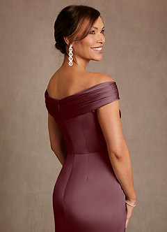 Azazie Bedford Mother of the Bride Dresses Sangria Sheath Pleated Stretch Satin Dress image6