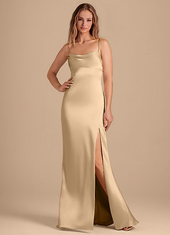 Azazie Camila Robes de demoiselle d'honneur Robe Fourreau en Satiné métallisé Encolure en Forme de Cœur Champagne image1