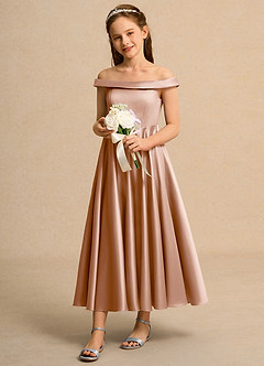 Azazie Teeny Junior Formal Flower Girl Klänningar Klä A-Line i Matt satäng Plisserad image1