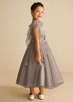 Azazie Minia Flower Girl Dresses Taupe A-Line Bow Matte Satin Dress image2