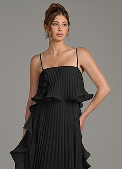 Azazie Alexia Bridesmaid Dresses Black A-Line Ruched Chiffon Dress image2