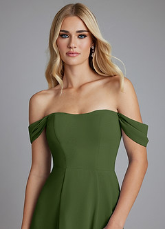 Azazie Seriana Brudtärnklänningar Klä av A-Linje i Chiffong Av axeln Oliv image6