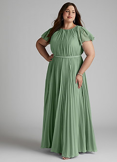 Azazie Kara Modest Bridesmaid Dresses A-Line Pleated Chiffon Floor-Length Dress image13