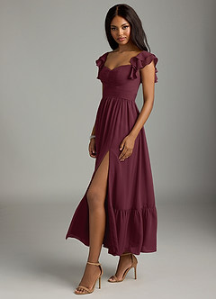 Azazie Anaya Bridesmaid Dresses Cabernet A-Line Pleated Chiffon Dress image4