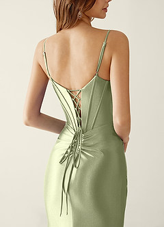 Indigo Mint Green Satin V-neck Sequins Mermaid Prom Dress image3