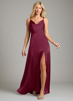 Azazie Sarella Vestidos de damas de honor Vestido de Mora de Satén Elástico de Corte en A con Plisado image6