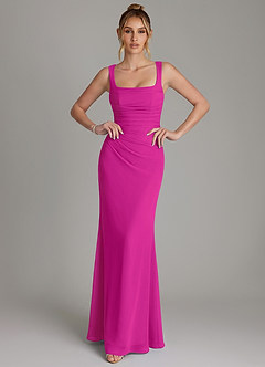 Azazie Agustina Bridesmaid Dresses Fuchsia Mermaid Corset Chiffon Dress image3