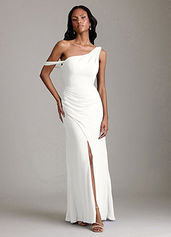 Azazie Madelyn Bridesmaid Dresses White Mermaid One Shoulder Chiffon Convertible Dress image1
