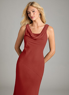 Azazie Rylina Vestidos de damas de honor Vestido de Terracota de Gasa de Corte Sirena con Plisado image3