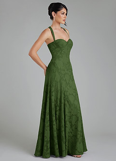Azazie Bea Brautjungfernkleider Eine Linie Korsett Blumen-Burnout Kleid Olivgrün image7