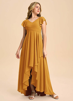 Azazie Caria Junior Butterscotch A-Line Pleated Chiffon Dress image3