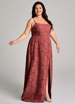 Azazie Moira Bridesmaid Dresses Terracotta A-Line Side Slit Floral Burnout Dress image9