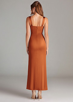 Azazie Denice Bridesmaid Dresses Cinnamon Sheath Pleated Stretch Satin Dress image2