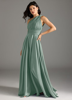 Azazie Charlize Abiti da Damigella Abito A-Line in Raso Elasticizzato Monospalla Salvia Argentata image4