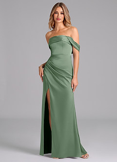 Azazie Lisbeth Bridesmaid Dresses Matcha Mermaid Off the Shoulder Stretch Satin Convertible Dress image1