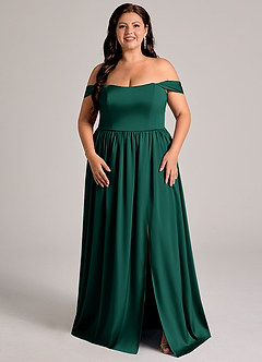 Azazie Calianna Bridesmaid Dresses Emerald A-Line Off the Shoulder Stretch Satin Convertible Dress image6
