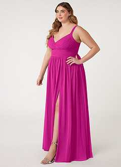Azazie Chanel Abiti da Damigella Abito A-Line in Chiffon Plissettato Fucsia image10