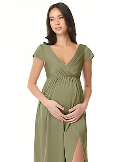 Azazie Allessia Maternity Bridesmaid Dresses A-Line Pleated Stretch Satin Floor-Length Dress image5