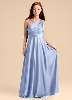 Azazie Charlize Junior Ice A-Line Pleated Stretch Satin Dress image4