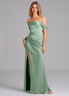 Azazie Lisbeth Bridesmaid Dresses Agave Mermaid Off the Shoulder Stretch Satin Convertible Dress image1