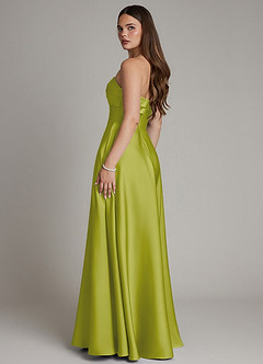 Azazie Meleena Bridesmaid Dresses Lemongrass A-Line Strapless Stretch Satin Dress image3