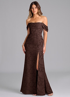 Azazie Saige Bridesmaid Dresses Ganache A-Line Off the Shoulder Floral Burnout Convertible Dress image1