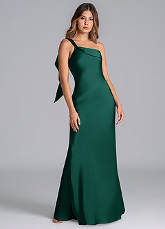 Azazie Driea Jurken voor bruidsmeisjes Jurk van Stretch Satijn met Zeemeermin One-Shoulder Smaragd image7