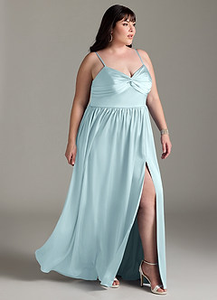 Azazie Zeya Brautjungfernkleider A-Linie Plissee Stretch-Satin Kleid Wolke Blau image12