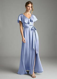 Azazie Lainey Bridesmaid Dresses Ice A-Line with Pockets Stretch Satin Dress image1