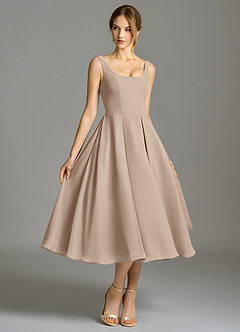 Azazie Amalie Bridesmaid Dresses Taupe A-Line Pleated Chiffon Dress image3