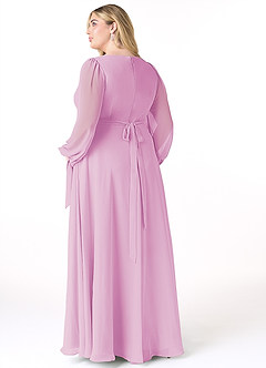 Azazie Leonia Bridesmaid Dresses Candy Pink A-Line Long Sleeve Chiffon Dress image9